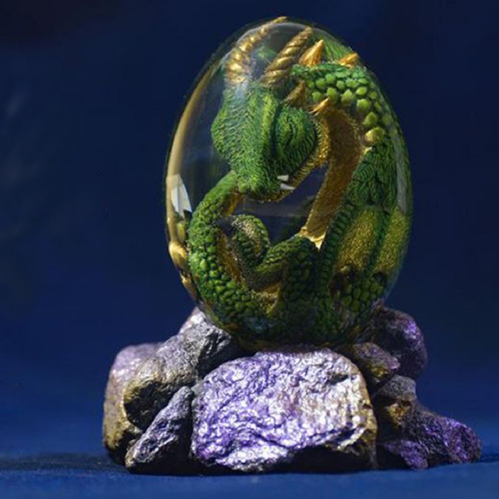 Resin Art Table Top - Patung telur naga Lava dengan dasar