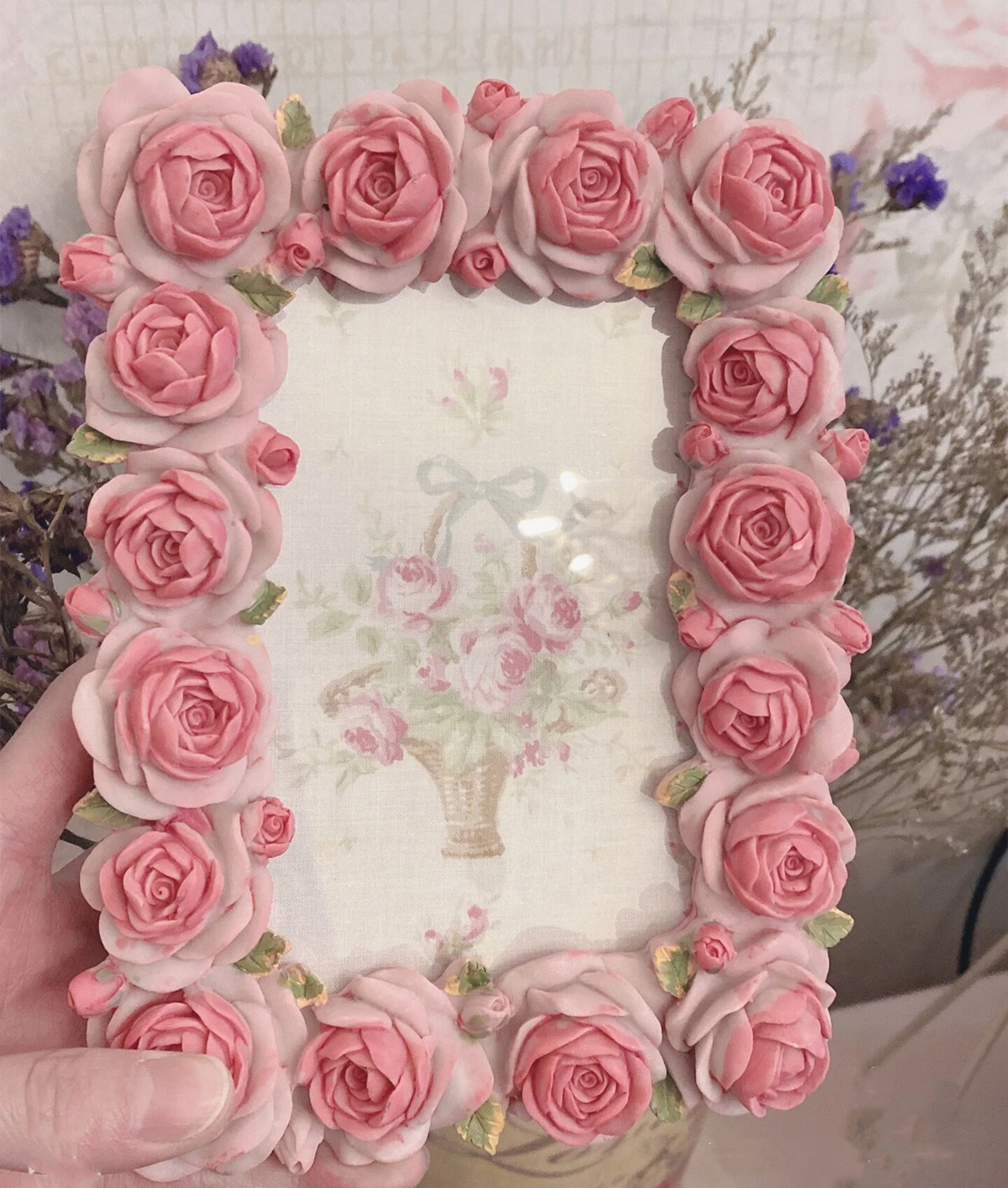 Resin Art For Photo Frame - Ornamen meja, seri bunga mawar merah