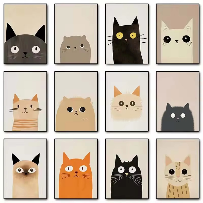 Resin Art For Kids - Poster Seni Kucing Lucu Minimalis Lukisan