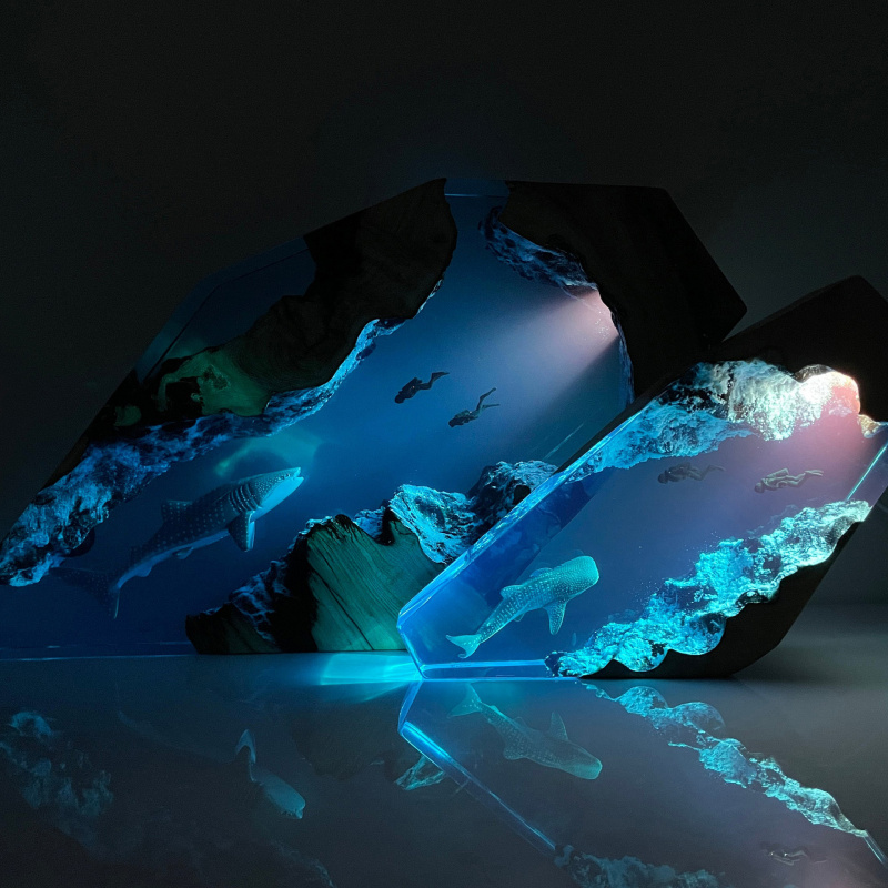 Resin Art Decoration Items - Lampu Resin Hiu Paus Miniatur Desain