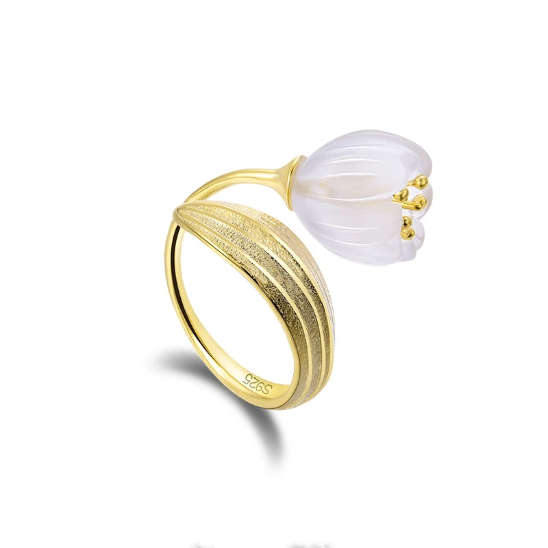 Gold Leaf Foil - Cincin terbuka daun bunga lembah warna