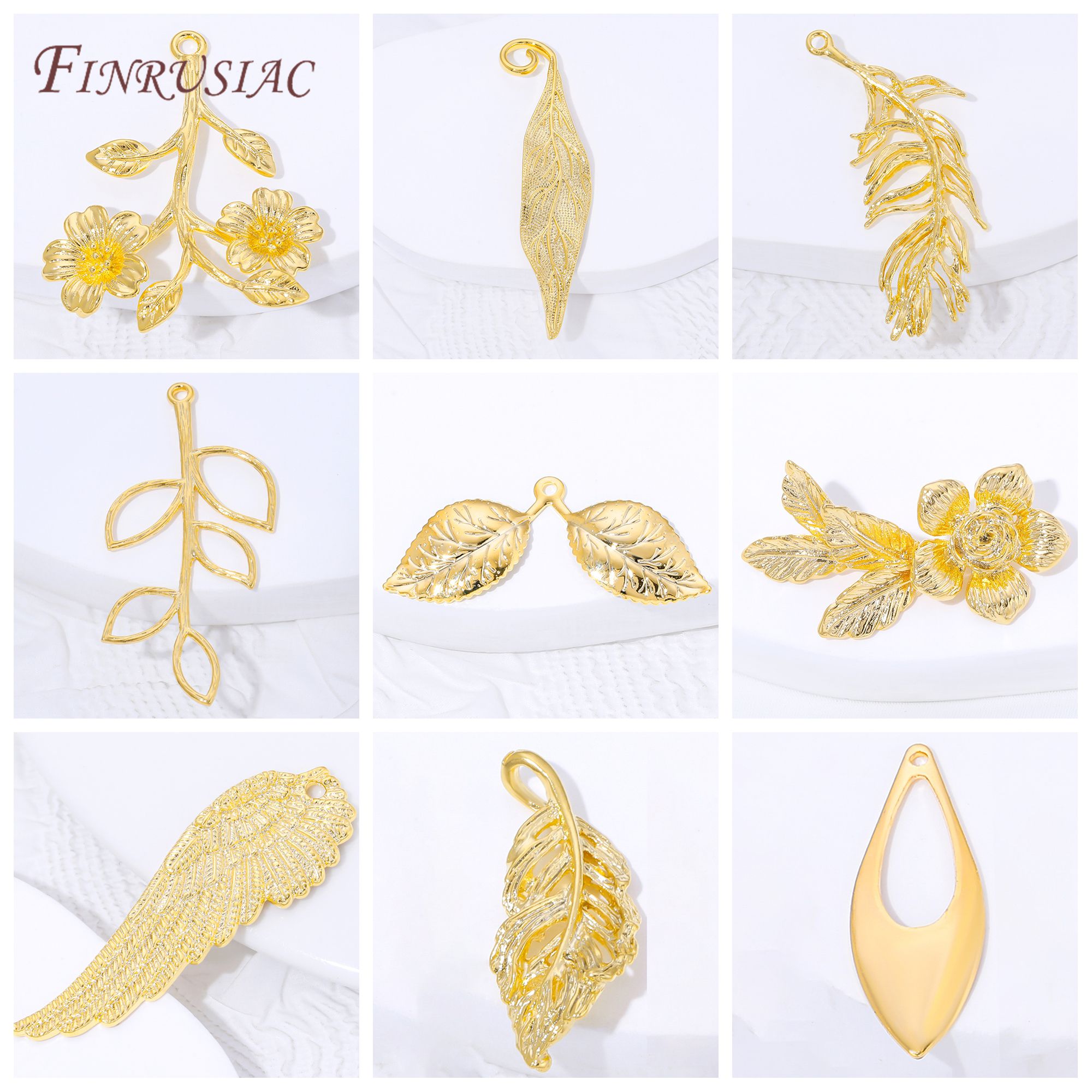 Gold Leaf Foil - Liontin Bunga & Daun Berlapis Emas