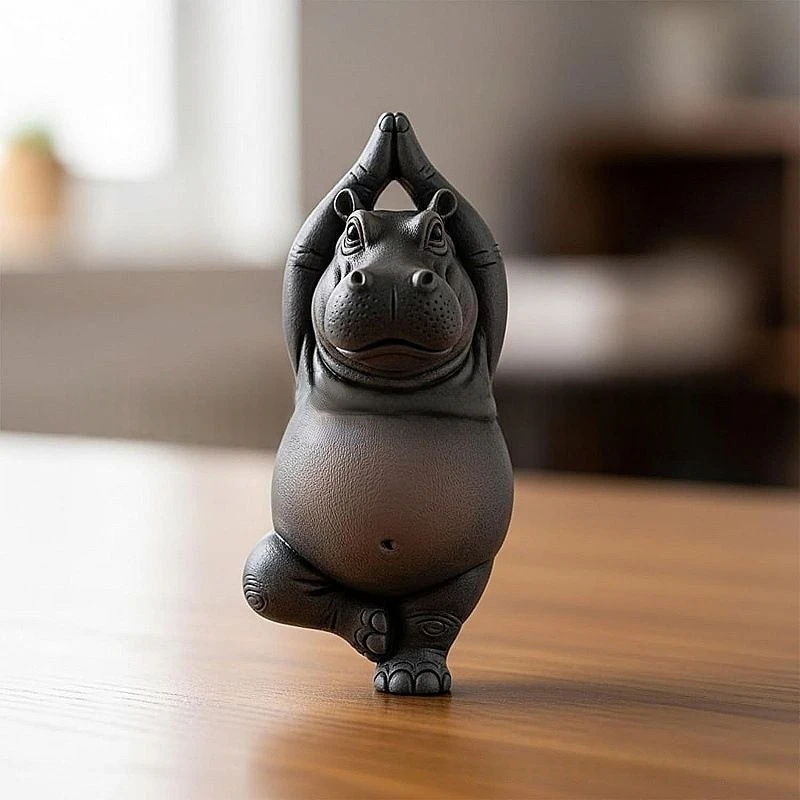 Resin Art Decoration Items - Kartun Abstrak Hippopotamus Resin Ornamen Yoga