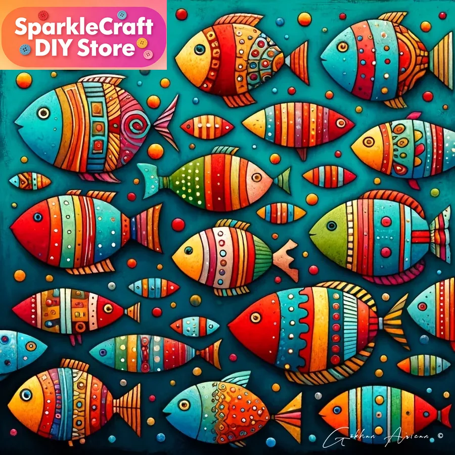 Resin Art Wall Decor - Kit Lukisan Berlian 5D Ikan Warna-warni
