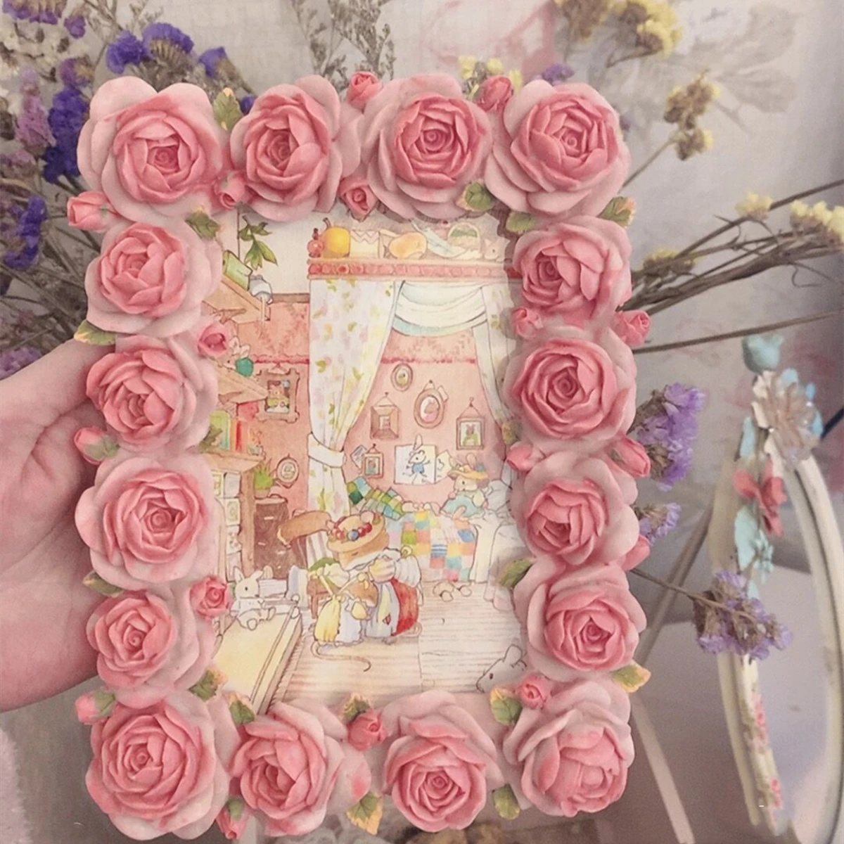 Ornamen meja, seri bunga mawar - Resin Art For Photo Frame ulasan dan harga