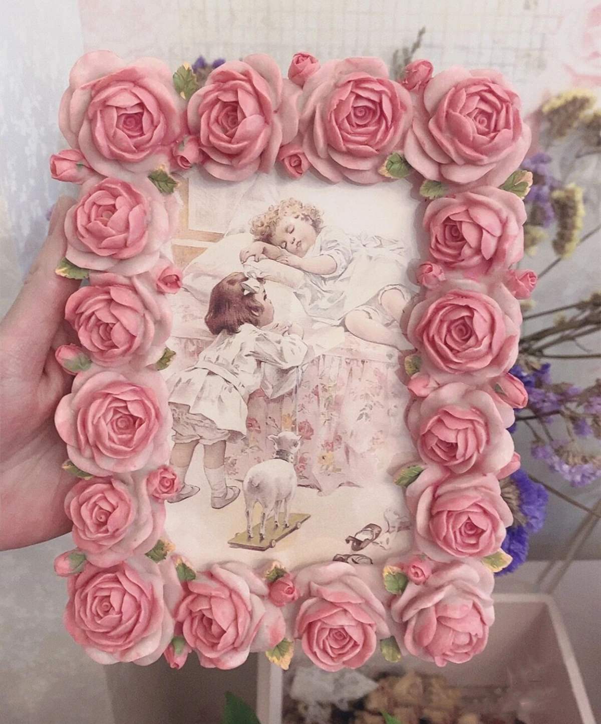 Ornamen meja, seri bunga mawar - Resin Art For Photo Frame ulasan dan harga